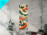 Abstract Wave Pattern With Vibrant Colors - Skinny Art Tall Art Framed Canvas Print Japanese Style Art Ukiyo-e Art