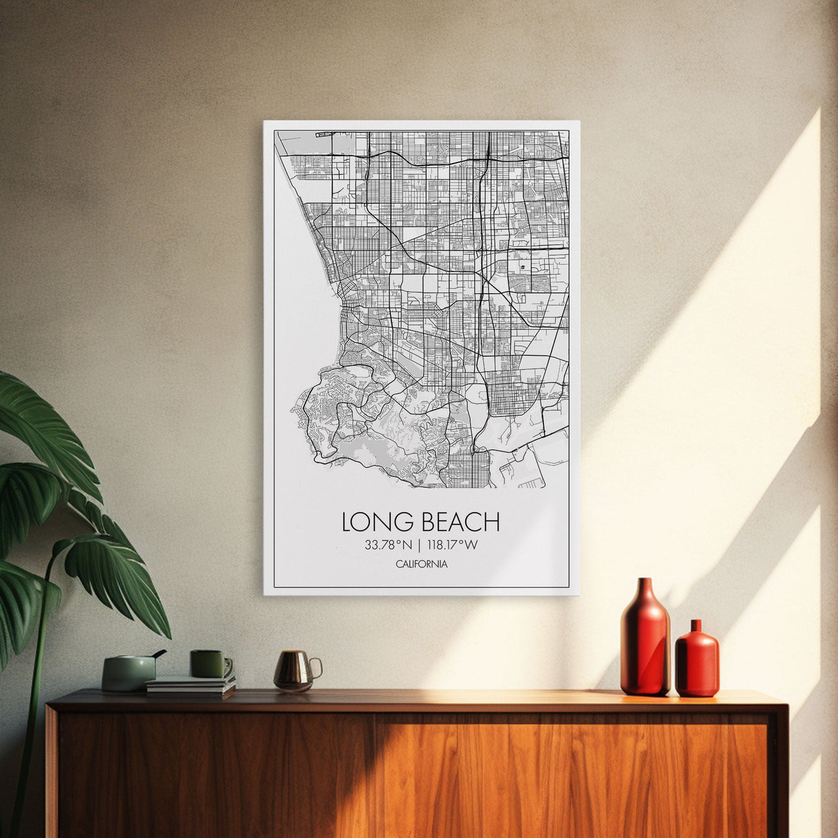 Long Beach Street Map, California Map, City Map Art, Modern Art, Wall Art, Canvas Print, Adventure Wall Art, Home Office Art, Gift For Him