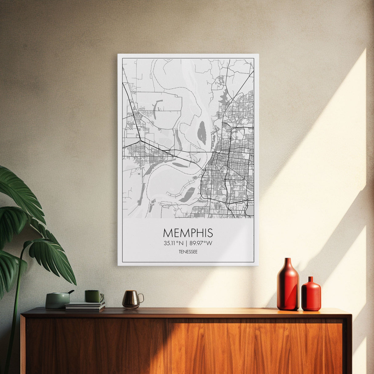 Memphis Street Map, Tennessee Map, City Map Art, Modern Art, Wall Art, Canvas Print, Music Room Décor, Housewarming Gift, Travel Art