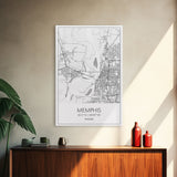 Memphis Street Map, Tennessee Map, City Map Art, Modern Art, Wall Art, Canvas Print, Music Room Décor, Housewarming Gift, Travel Art