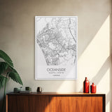 Oceanside Street Map, California Map, City Map Art, Modern Art, Wall Art, Canvas Print, Bedroom Wall Décor, Wedding Gift, Travel Wall Art