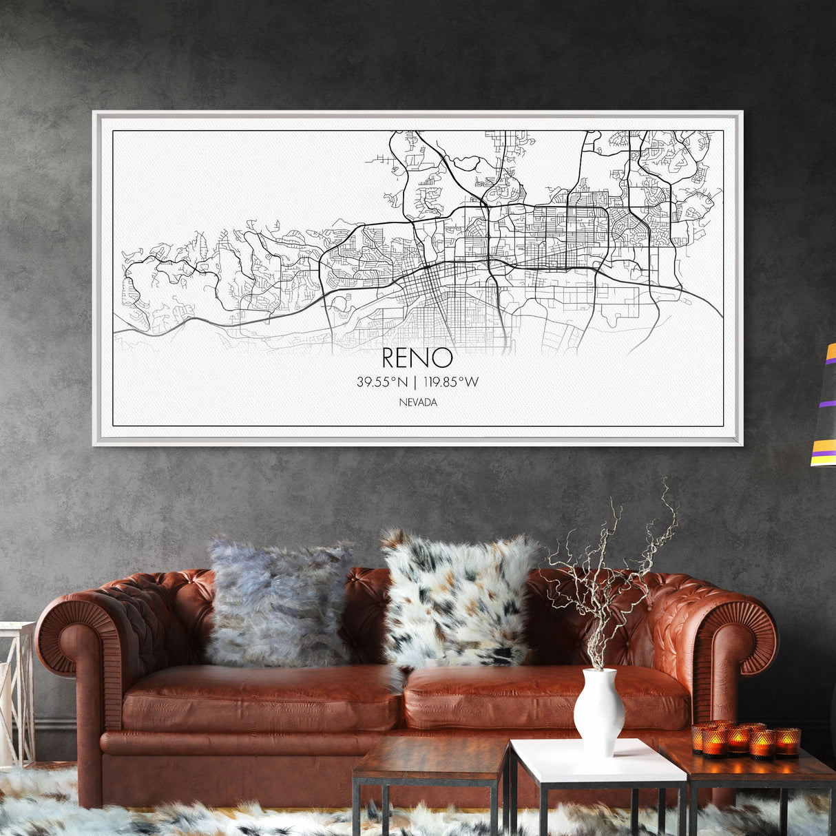 Reno City Map, Nevada Art, Map Print, Minimalist Wall Art, Wall Art, Canvas Art, Dorm Room Art, Panoramic Art, Gift For The Home, Room Décor