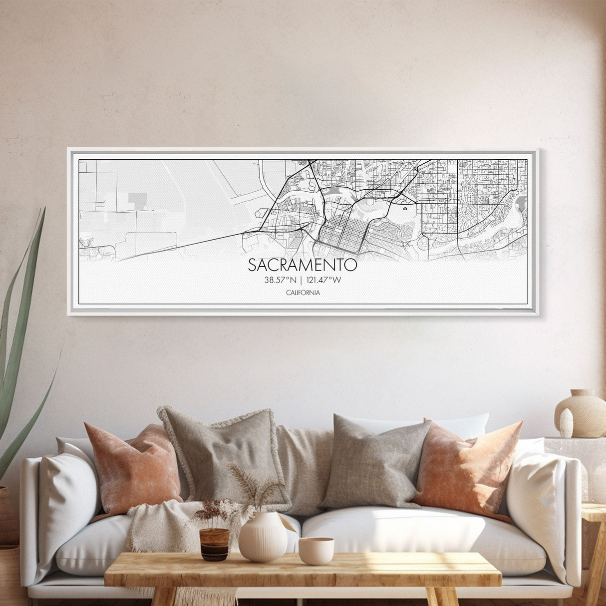 Panoramic Sacramento City Map, California Art, Map Print, Minimalist Wall Art, Canvas Art, Housewarming Gift, Street Map Art, Closing Gift