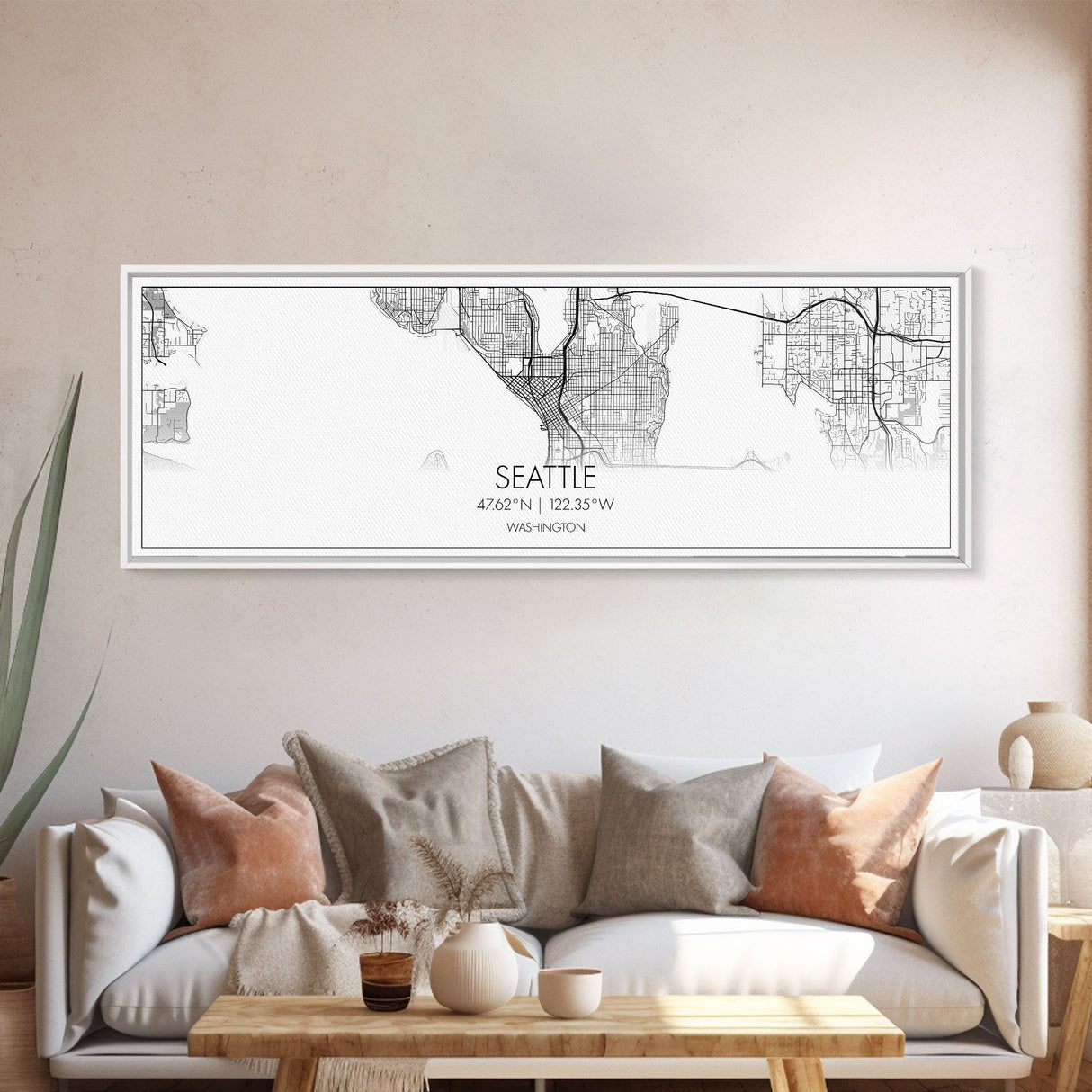 Panoramic Seattle City Map, Washington Art, Map Print, Minimalist Wall Art, Canvas Art, Housewarming Gift, Street Map Art, Closing Gift