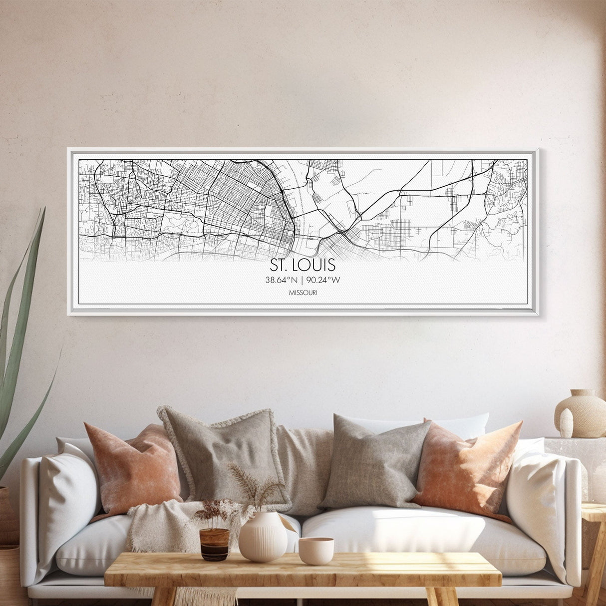 Panoramic St Louis City Map, Missouri Art, Map Print, Minimalist Wall Art, Canvas Art, Housewarming Gift, Street Map Art, Closing Gift