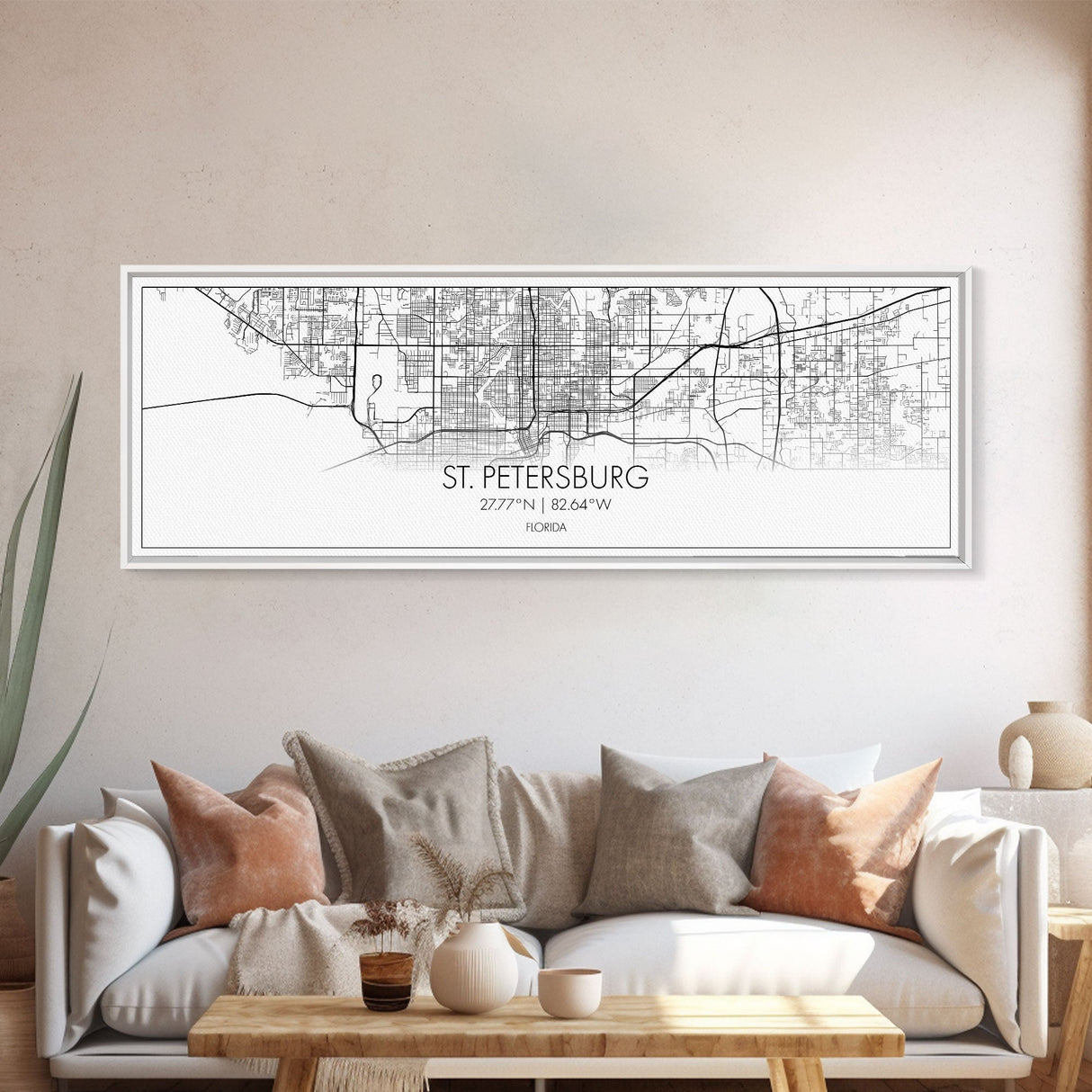 Panoramic St Petersburg City Map, Florida Art, Map Print, Minimalist Wall Art, Canvas Art, Housewarming Gift, Street Map Art, Closing Gift