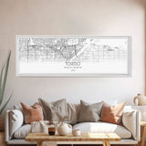 Panoramic Toledo City Map, Ohio Art, Map Print, Minimalist Wall Art, Canvas Art, Housewarming Gift, Street Map Art, Closing Gift