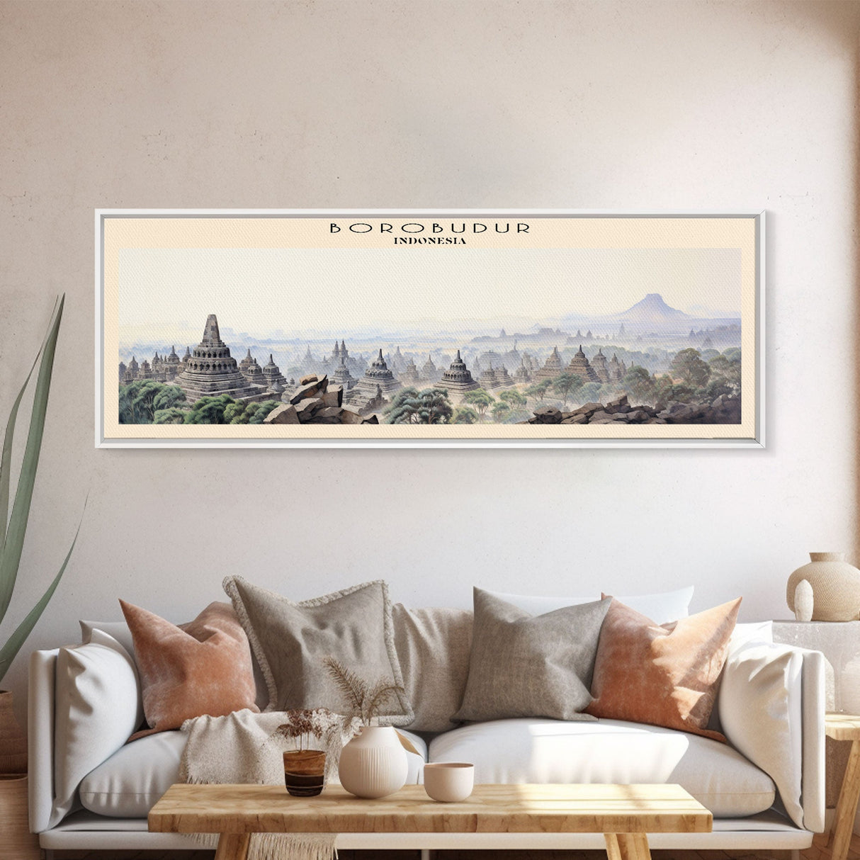 Borobudur Travel Poster Print, Framed Canvas Print, COUNTRY Travel Art, Wood Framed Art, Wall Hanging, Home Decor