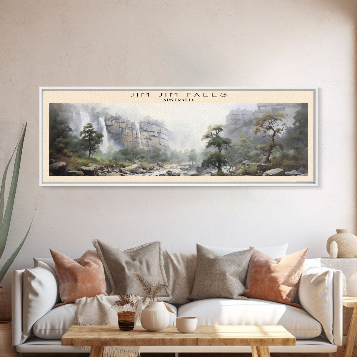 Jim Jim Falls COUNTRY Travel Poster Print, Framed Canvas Print, COUNTRY Travel Art, Wood Framed Art, Wall Hanging, Home Decor