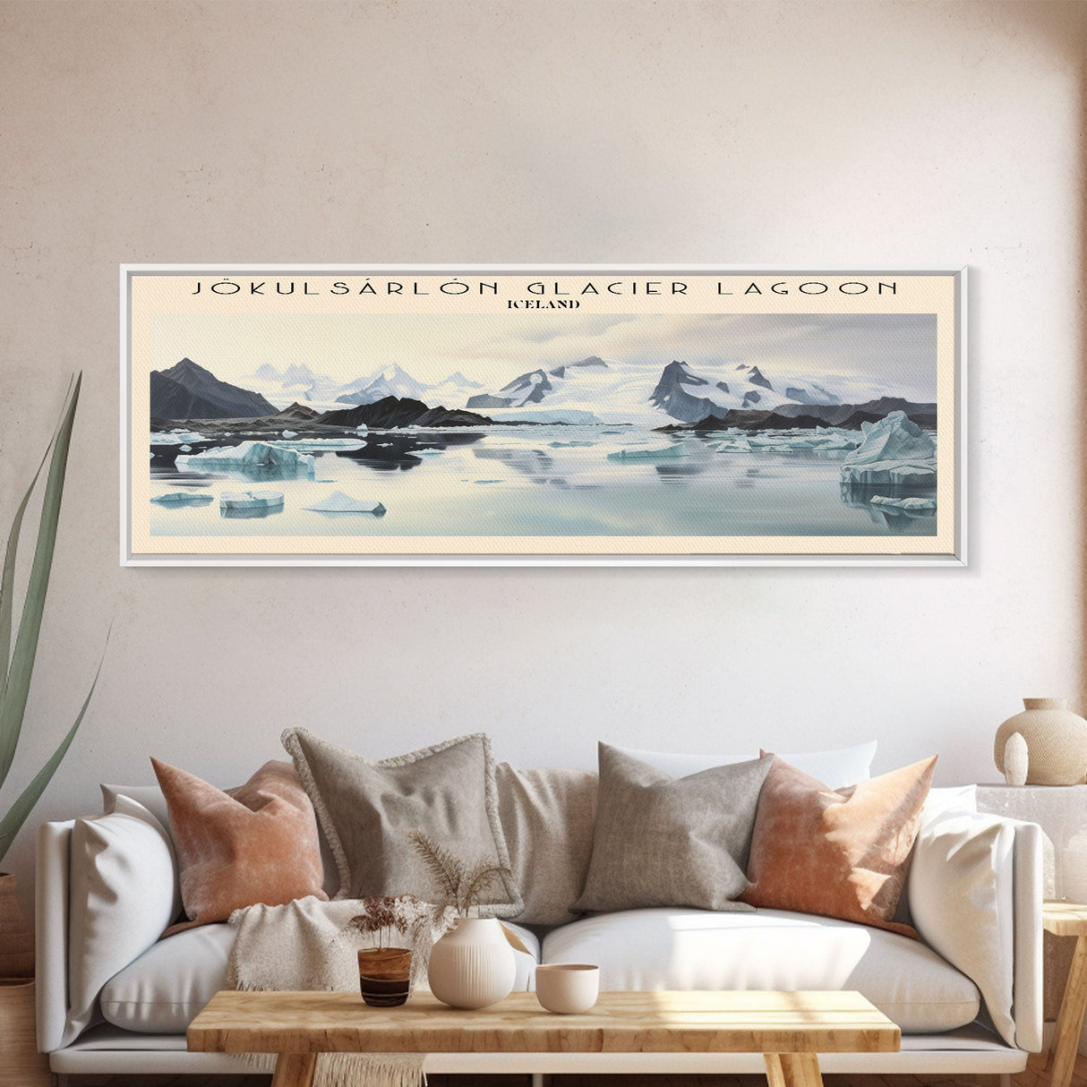 Jökulsárlón Glacier Lagoon COUNTRY | Framed Travel Poster Canvas Print | Trendy Wall Art | Watercolor Painting | Living Room Art | Unique Art