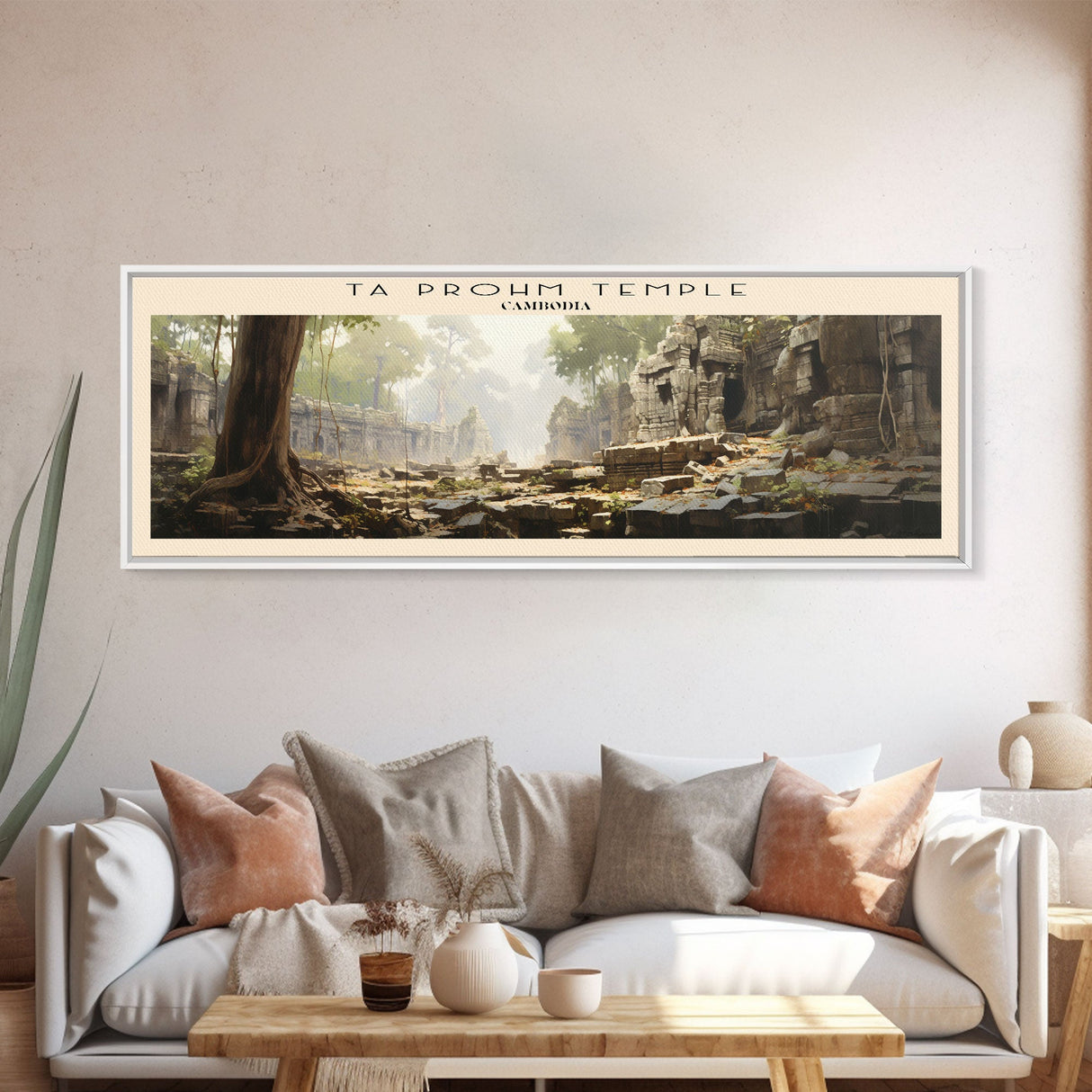 Ta Prohm Temple COUNTRY | Framed Travel Poster Canvas Print | Trendy Wall Art | Watercolor Painting | Living Room Art | Unique Art