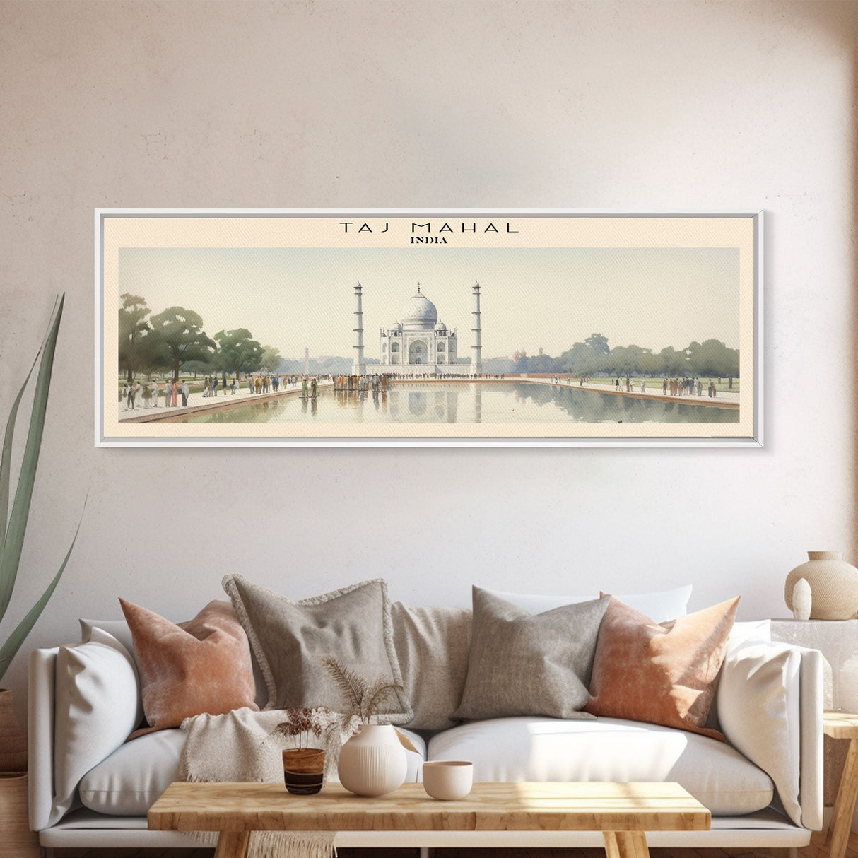 Taj Mahal Travel Poster Print, Framed Canvas Print, COUNTRY Travel Art, Wood Framed Art, Wall Hanging, Home Decor