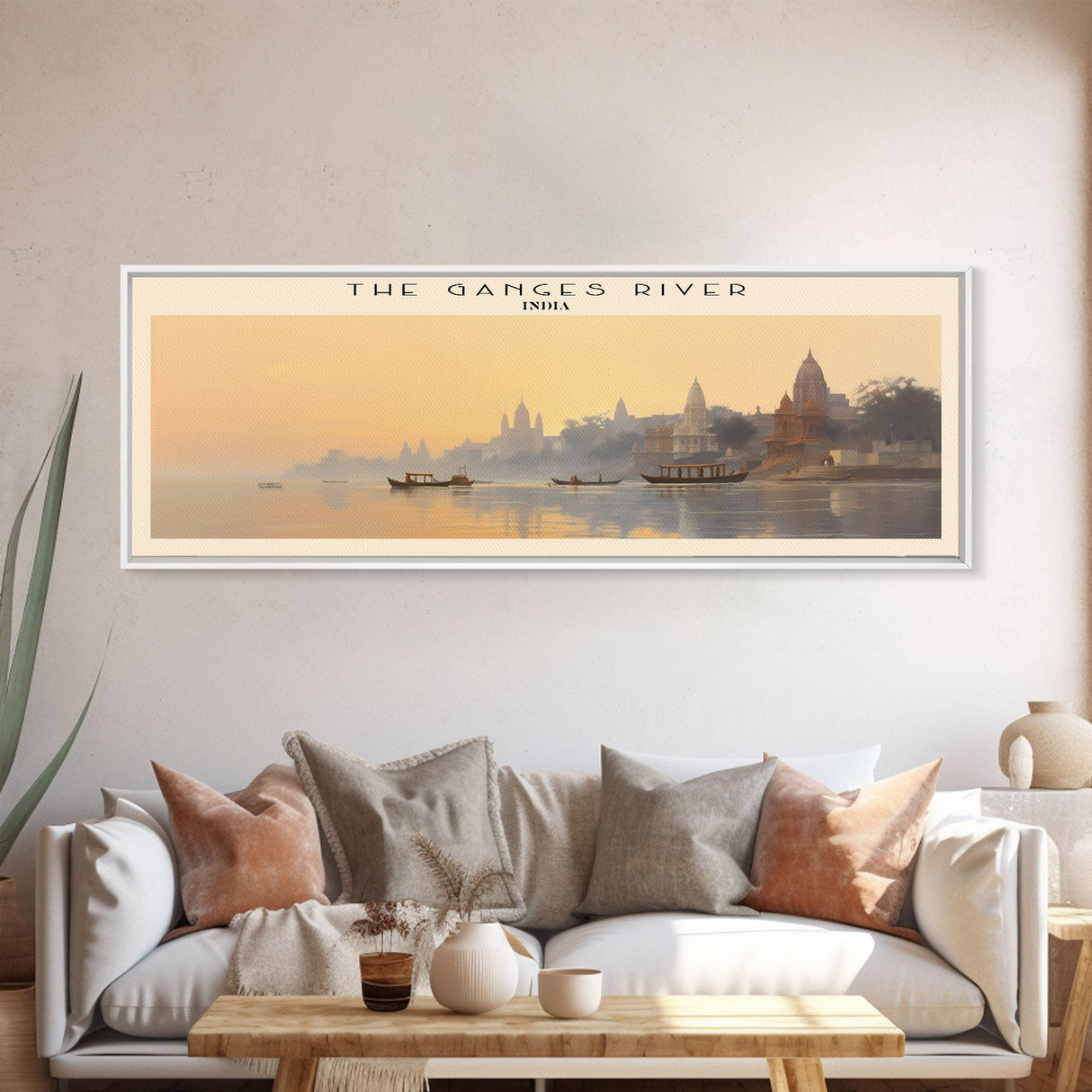 The Ganges River COUNTRY Travel Poster Print, Framed Canvas Print, COUNTRY Travel Art, Wood Framed Art, Wall Hanging, Home Decor