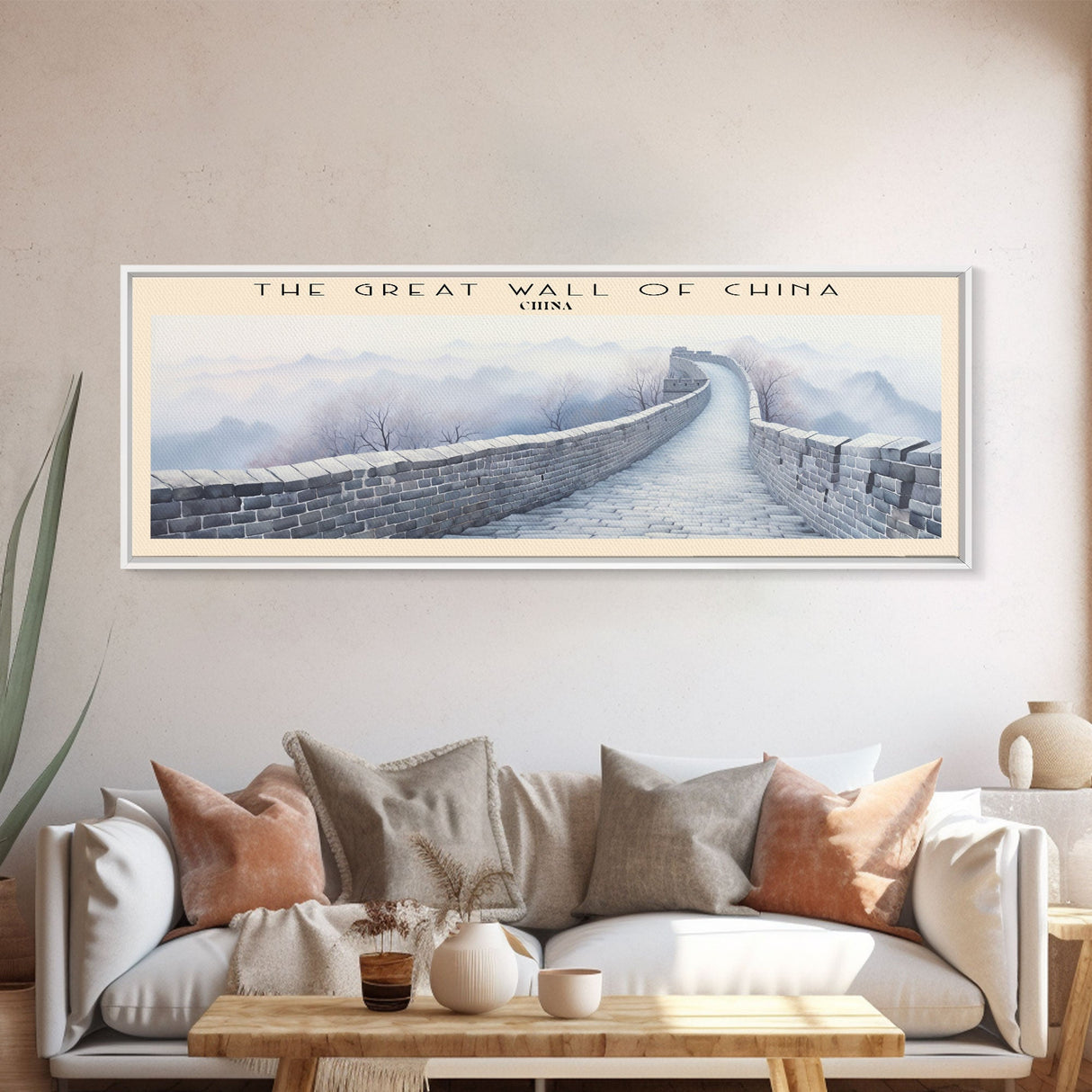 The Great Wall of China Travel Poster Print, Framed Canvas Print, COUNTRY Travel Art, Wood Framed Art, Wall Hanging, Home Decor