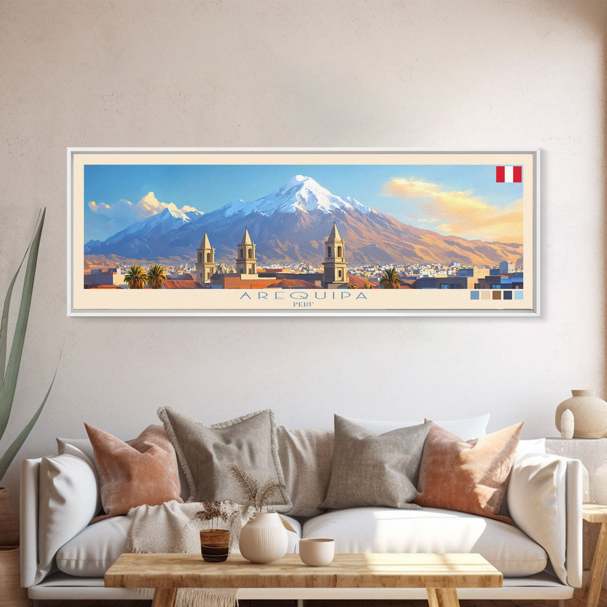 Arequipa, Peru Travel Poster Panoramic Canvas Print, Arequipa, Peru Painting, Peru Art, Arequipa Travel Art, Guest Room Painting