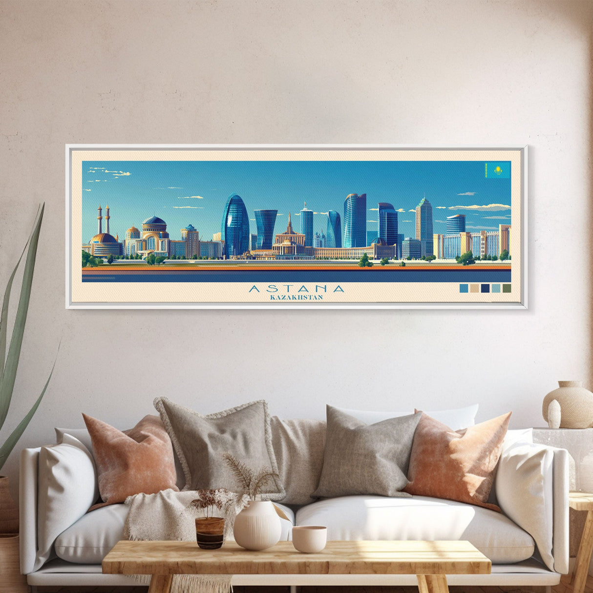 Astana, Kazakhstan Panoramic Travel Poster Canvas Print, Astana, Kazakhstan Painting, Kazakhstan Art, Astana Travel Art, Guest Room Painting