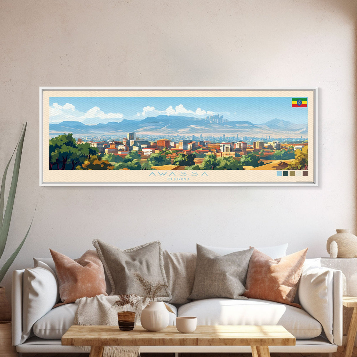 Panoramic Travel Poster Awassa, Ethiopia Canvas Print, Awassa, Ethiopia Painting, Ethiopia Art, Awassa Travel Art, Guest Room Painting