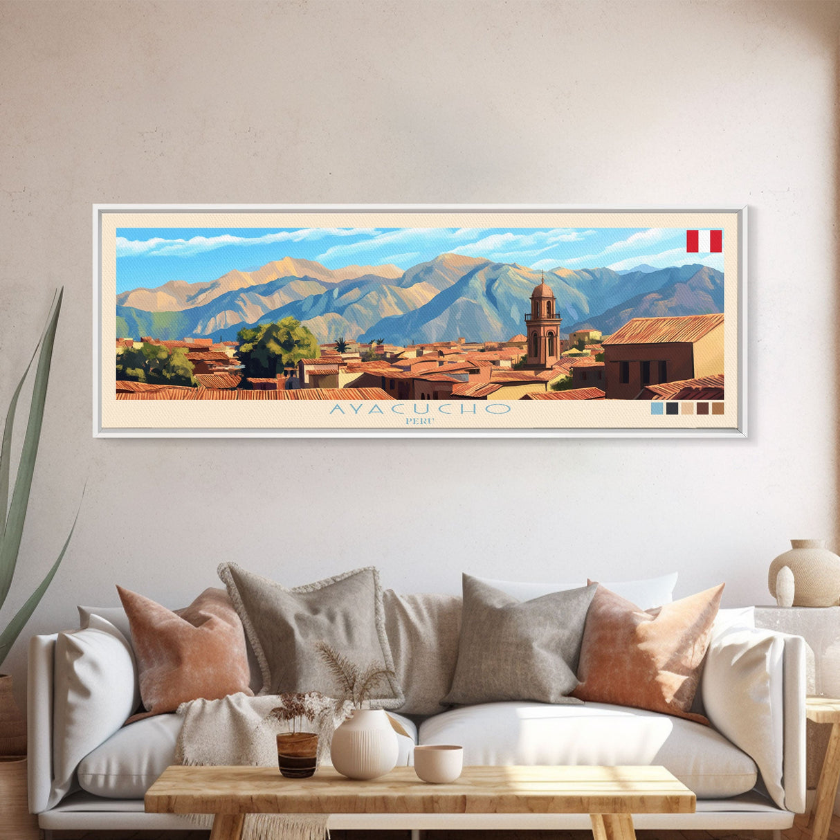 Ayacucho, Peru Panoramic Travel Poster Canvas Print, Ayacucho, Peru Painting, Peru Art, Ayacucho Travel Art, Guest Room Painting