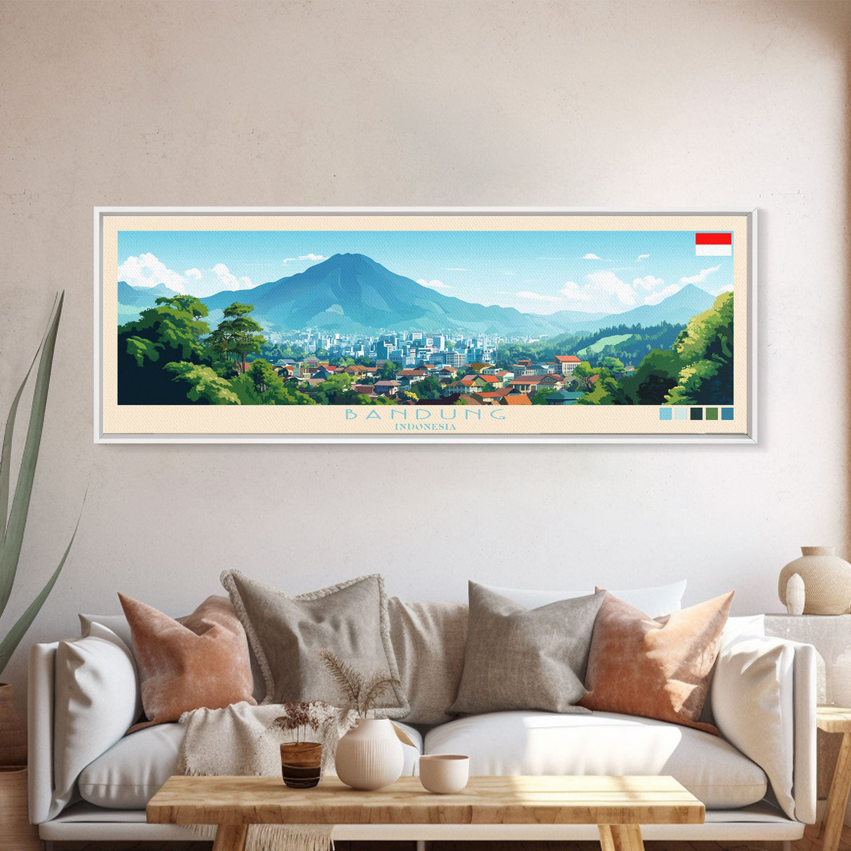 Panoramic Travel Poster Bandung, Indonesia Canvas Print, Bandung, Indonesia Painting, Indonesia Art, Bandung Travel Art, Guest Room Painting