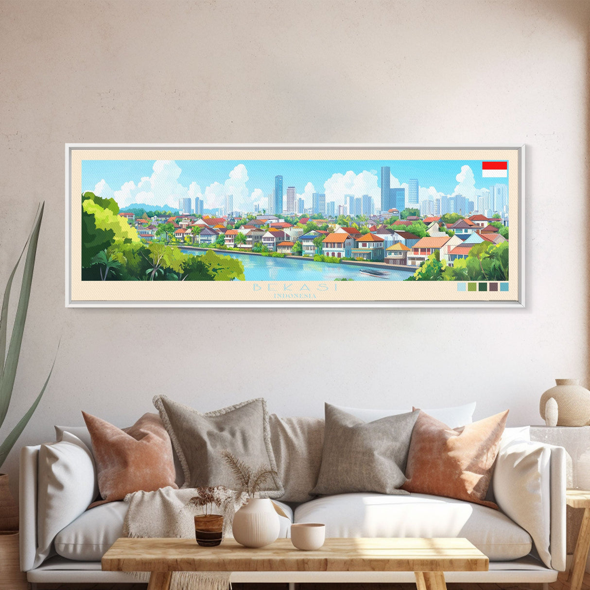 Bekasi, Indonesia Travel Poster Panoramic Canvas Print, Bekasi, Indonesia Painting, Indonesia Art, Bekasi Travel Art, Guest Room Painting