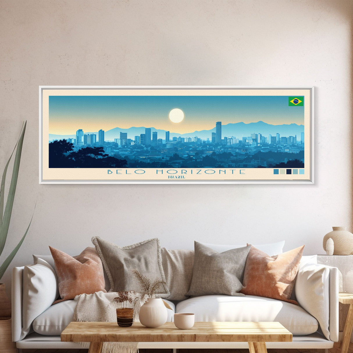 Belo Horizonte, Brazil Panoramic Travel Poster Canvas Print, Belo Horizonte, Brazil Painting, Brazil Art, Belo Horizonte Travel Art, Guest Room Painting