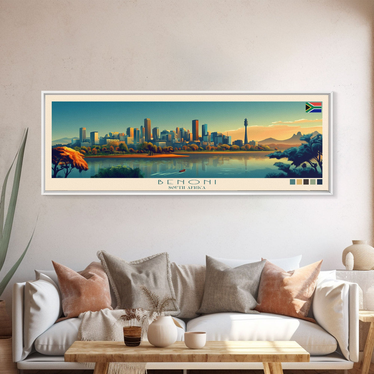 Benoni, South Africa Panoramic Travel Poster Canvas Print, Benoni, South Africa Painting, South Africa Art, Benoni Travel Art, Living Room Painting