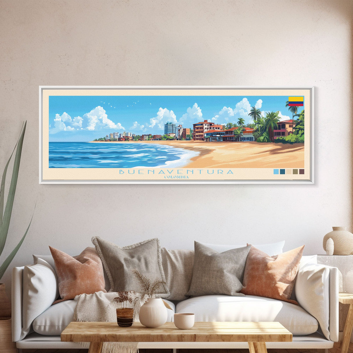 Panoramic Travel Poster Buenaventura, Colombia Canvas Print, Buenaventura, Colombia Painting, Colombia Art, Buenaventura Travel Art, Guest Room Painting