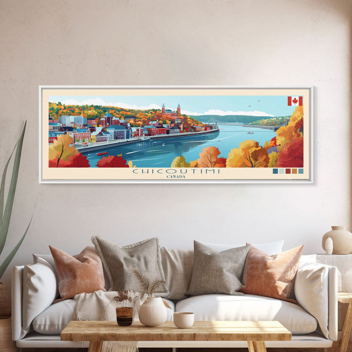 Panoramic Travel Poster Chicoutimi, Canada Canvas Print, Chicoutimi, Canada Painting, Canada Art, Chicoutimi Travel Art, Guest Room Painting