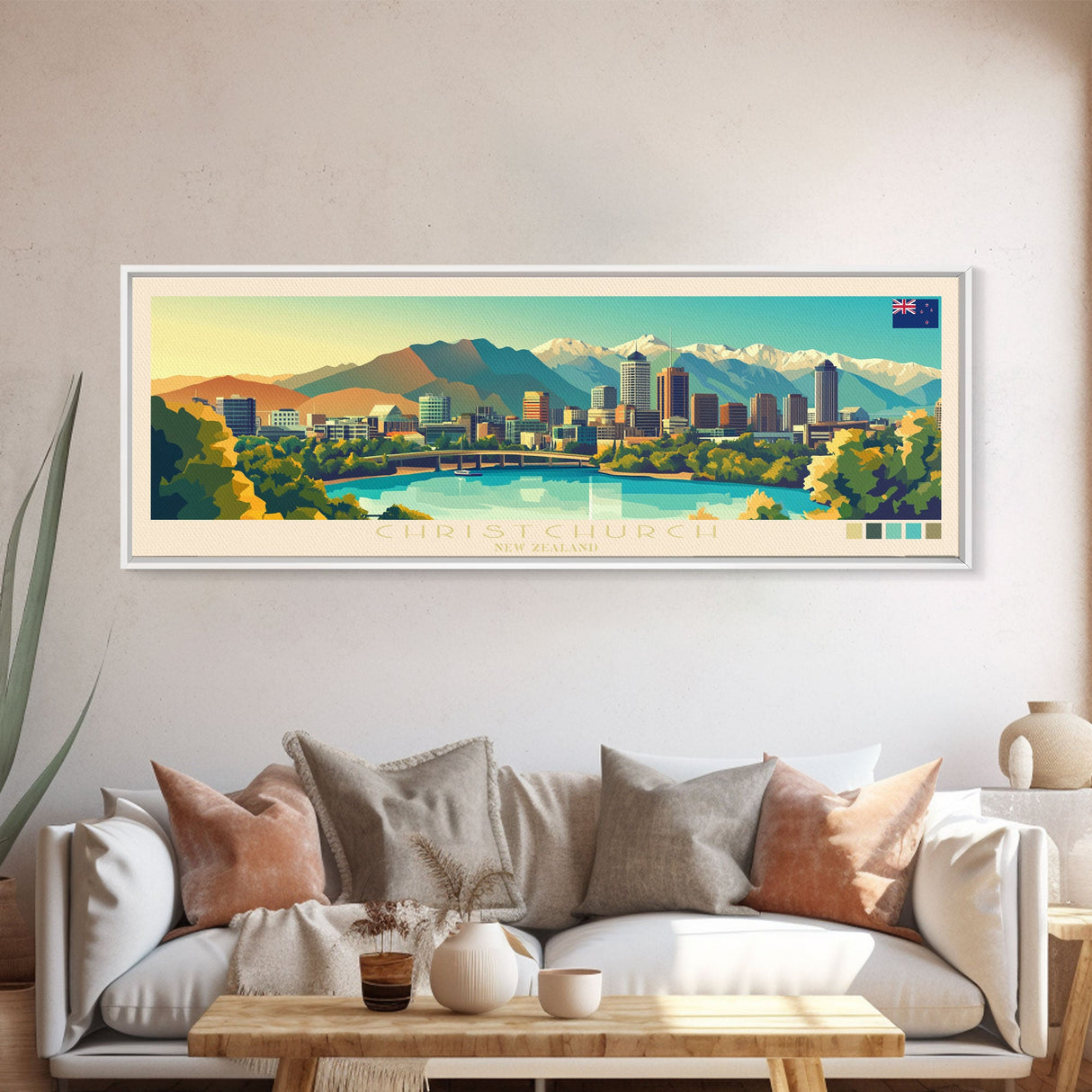 Panoramic Travel Poster Christchurch, New Zealand Canvas Print, Christchurch, New Zealand Painting, New Zealand Art, Christchurch Travel Art, Guest Room Painting