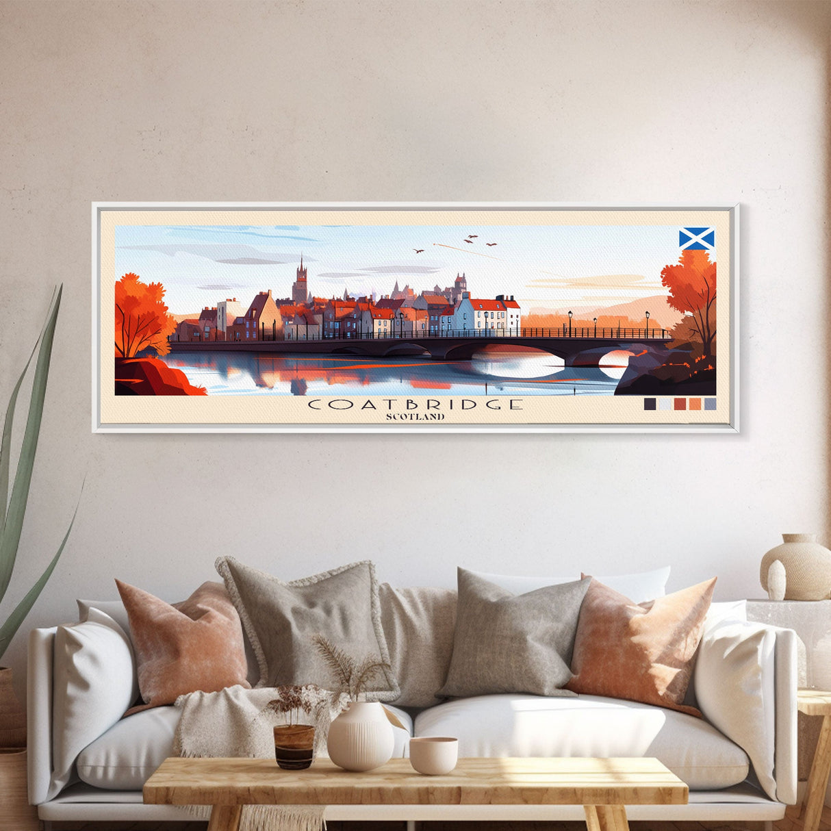 Coatbridge, Scotland Panoramic Travel Poster Canvas Print, Coatbridge, Scotland Painting, Scotland Art, Coatbridge Panoramic Travel Art, Travel Painting