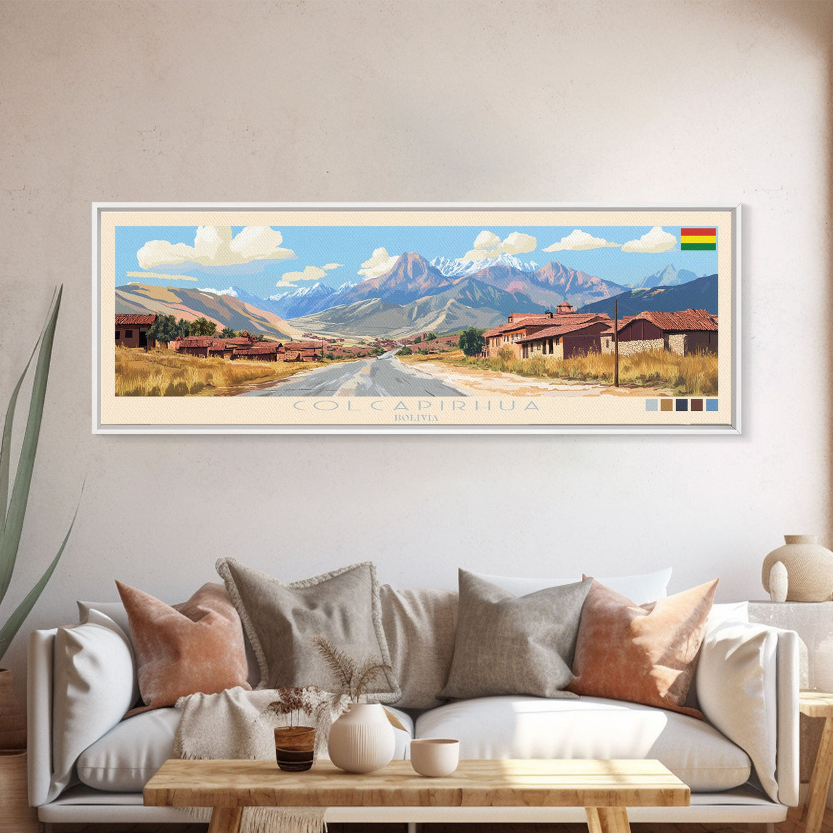 Colcapirhua, Bolivia Travel Poster Panoramic Canvas Print, Colcapirhua, Bolivia Painting, Bolivia Art, Colcapirhua Travel Art, Guest Room Painting