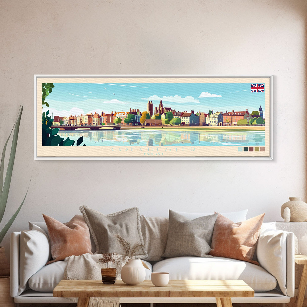 Colchester, England Travel Poster Panoramic Canvas Print, Colchester, England Painting, England Art, Colchester Travel Art, Guest Room Painting