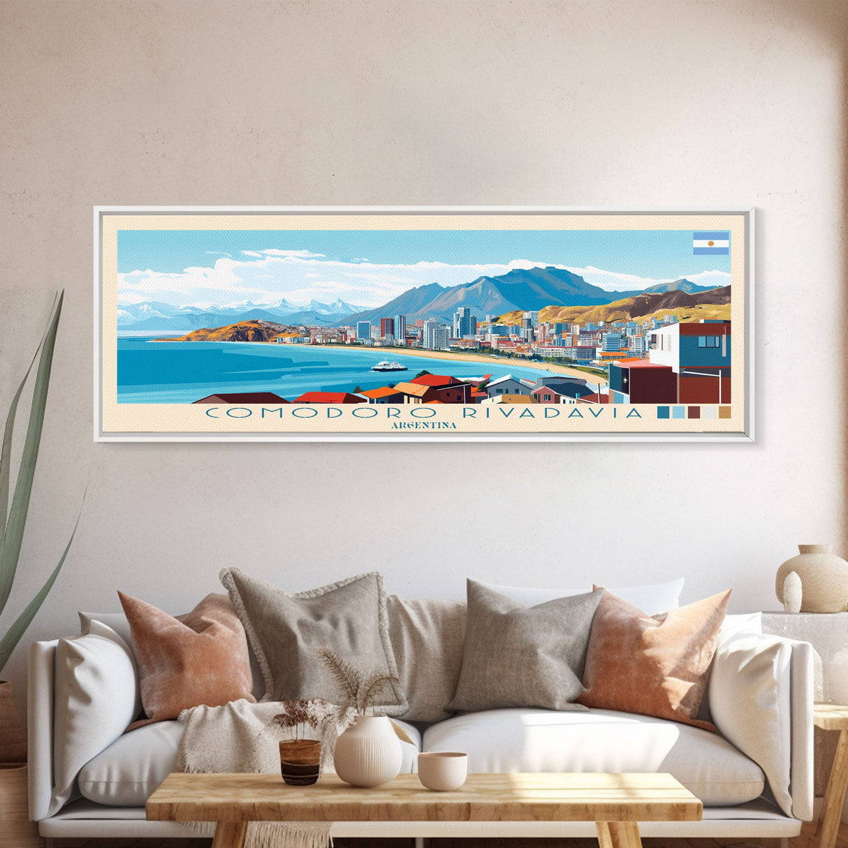 Comodoro Rivadavia, Argentina Panoramic Travel Poster Canvas Print, Comodoro Rivadavia, Argentina Painting, Argentina Art, Comodoro Rivadavia Panoramic Travel Art, Travel Painting