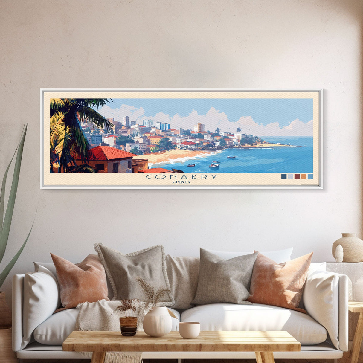 Conakry, Guinea Panoramic Travel Poster Canvas Print, Conakry, Guinea Painting, Guinea Art, Conakry Travel Art, Guest Room Painting