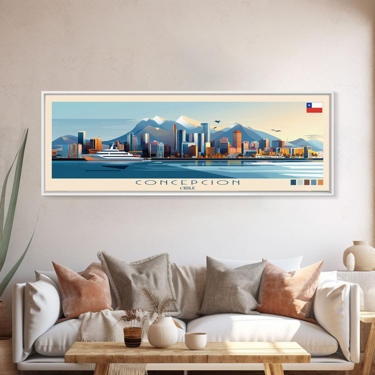 Panoramic Travel Poster Concepcion, Chile Canvas Print, Concepcion, Chile Painting, Chile Art, Concepcion Travel Art, Guest Room Painting