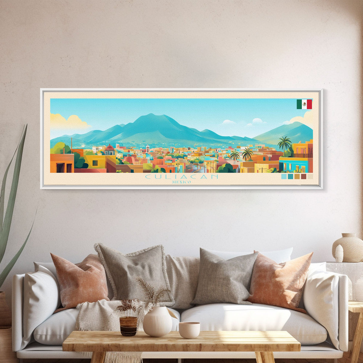 Culiacan, Mexico Panoramic Travel Poster Canvas Print, Culiacan, Mexico Painting, Mexico Art, Culiacan Panoramic Travel Art, Travel Painting