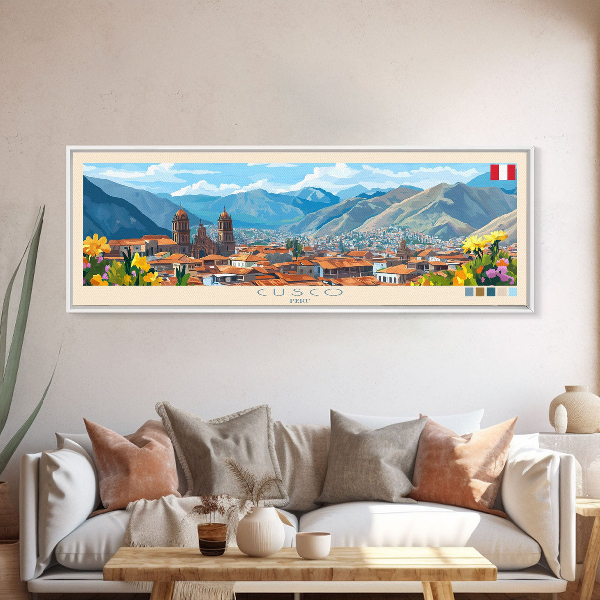 Cusco, Peru Travel Poster Panoramic Canvas Print, Cusco, Peru Painting, Peru Art, Cusco Travel Art, Guest Room Painting