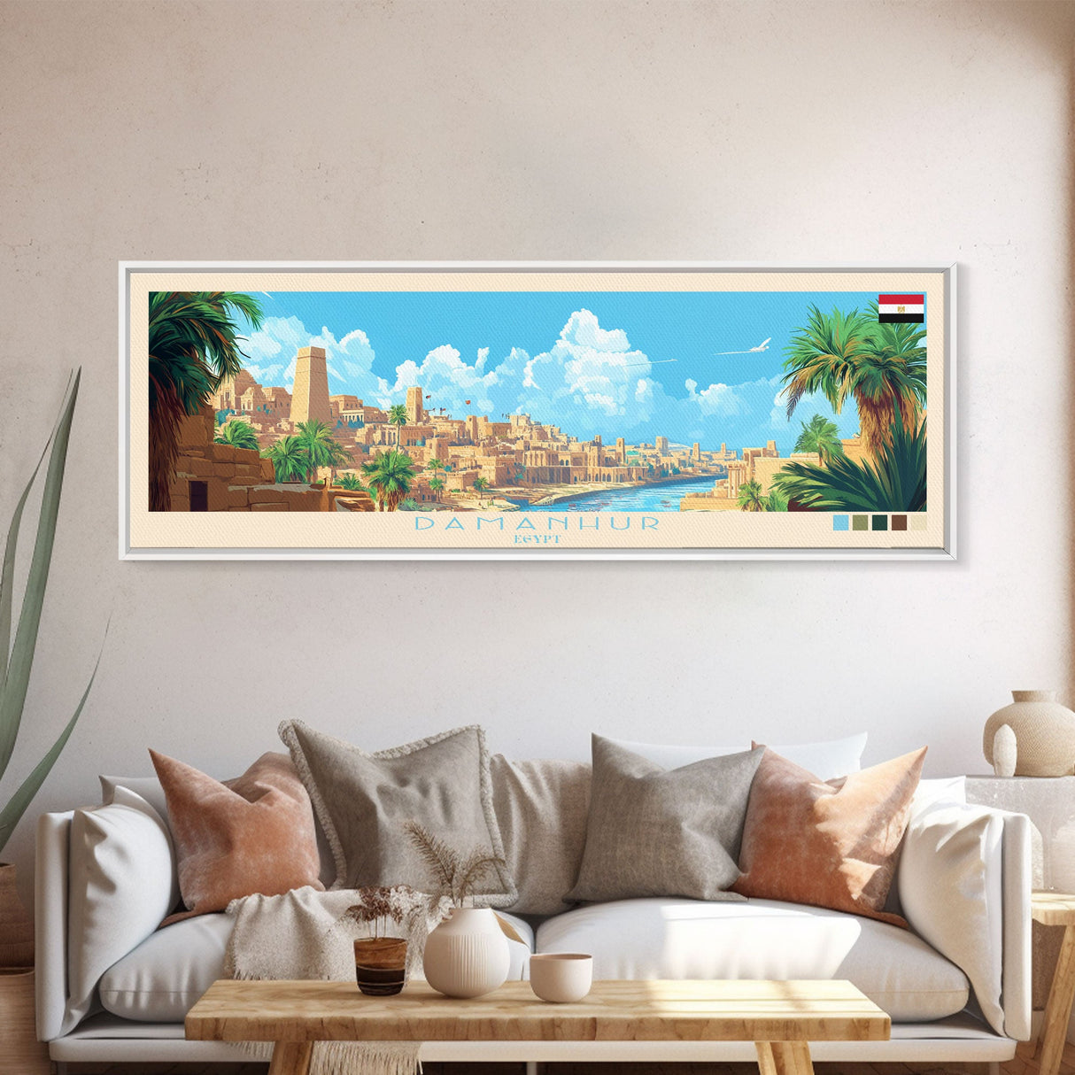 Damanhur, Egypt Panoramic Travel Poster Canvas Print, Damanhur, Egypt Painting, Egypt Art, Damanhur Travel Art, Guest Room Painting