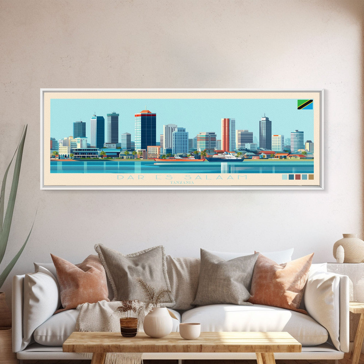 Dar es Salaam, Tanzania Panoramic Travel Poster Canvas Print, Dar es Salaam, Tanzania Painting, Tanzania Art, Dar es Salaam Travel Art, Living Room Painting