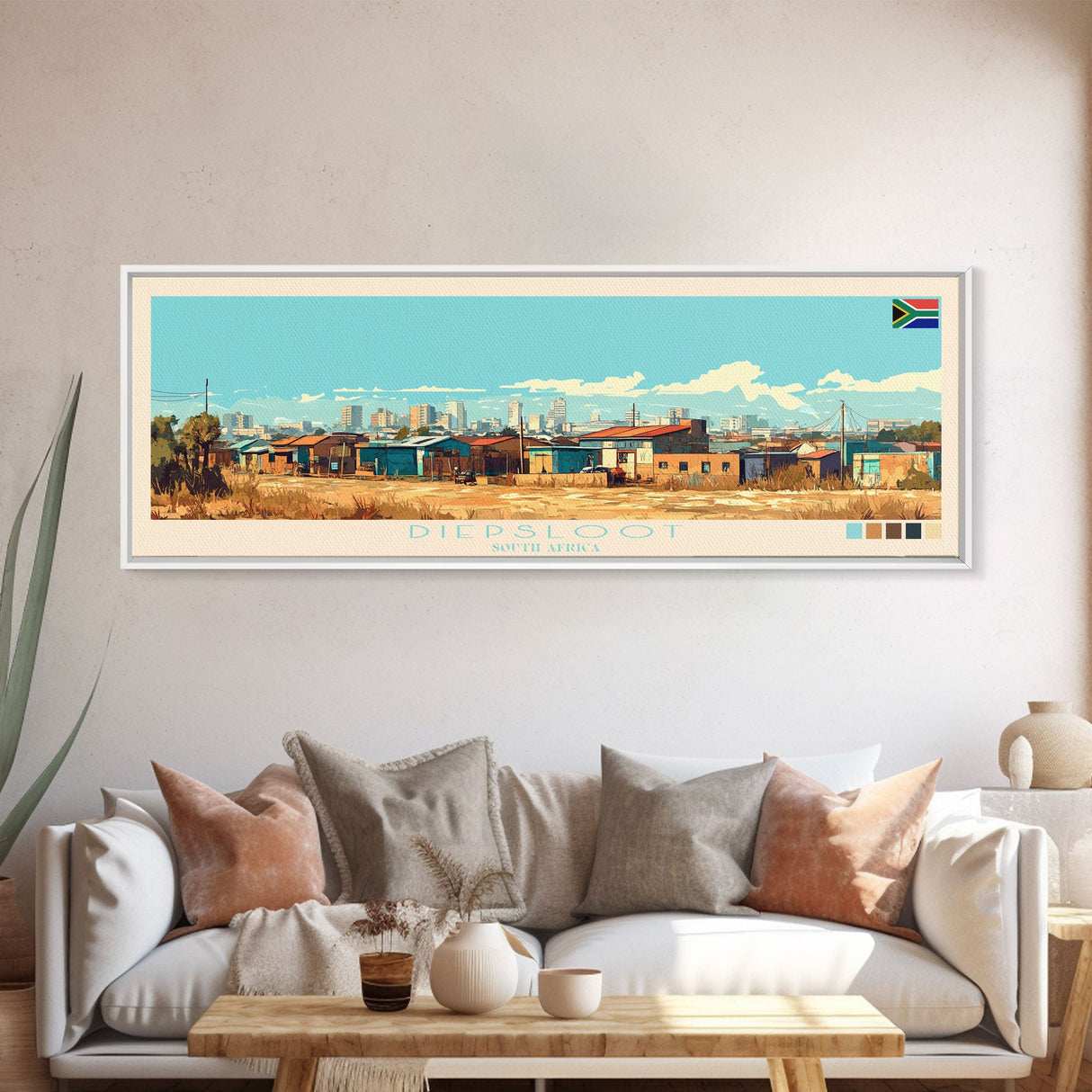 Diepsloot, South Africa Panoramic Travel Poster Canvas Print, Diepsloot, South Africa Painting, South Africa Art, Diepsloot Travel Art, Living Room Painting