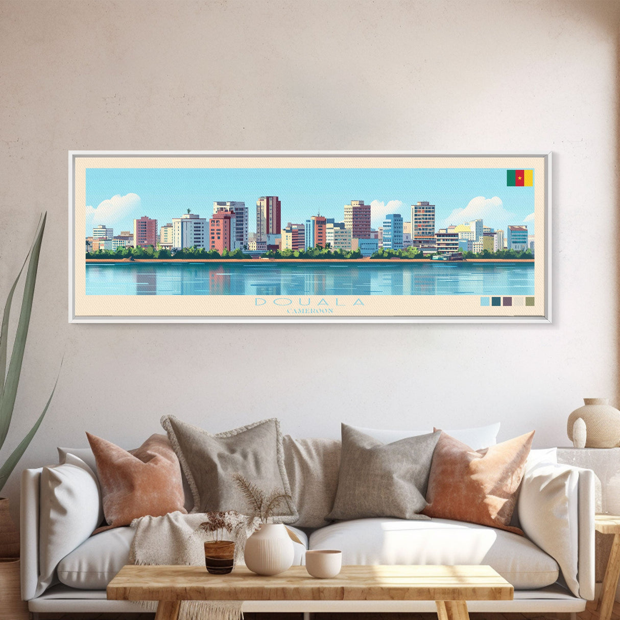 Douala, Cameroon Panoramic Travel Poster Canvas Print, Douala, Cameroon Painting, Cameroon Art, Douala Panoramic Travel Art, Travel Painting