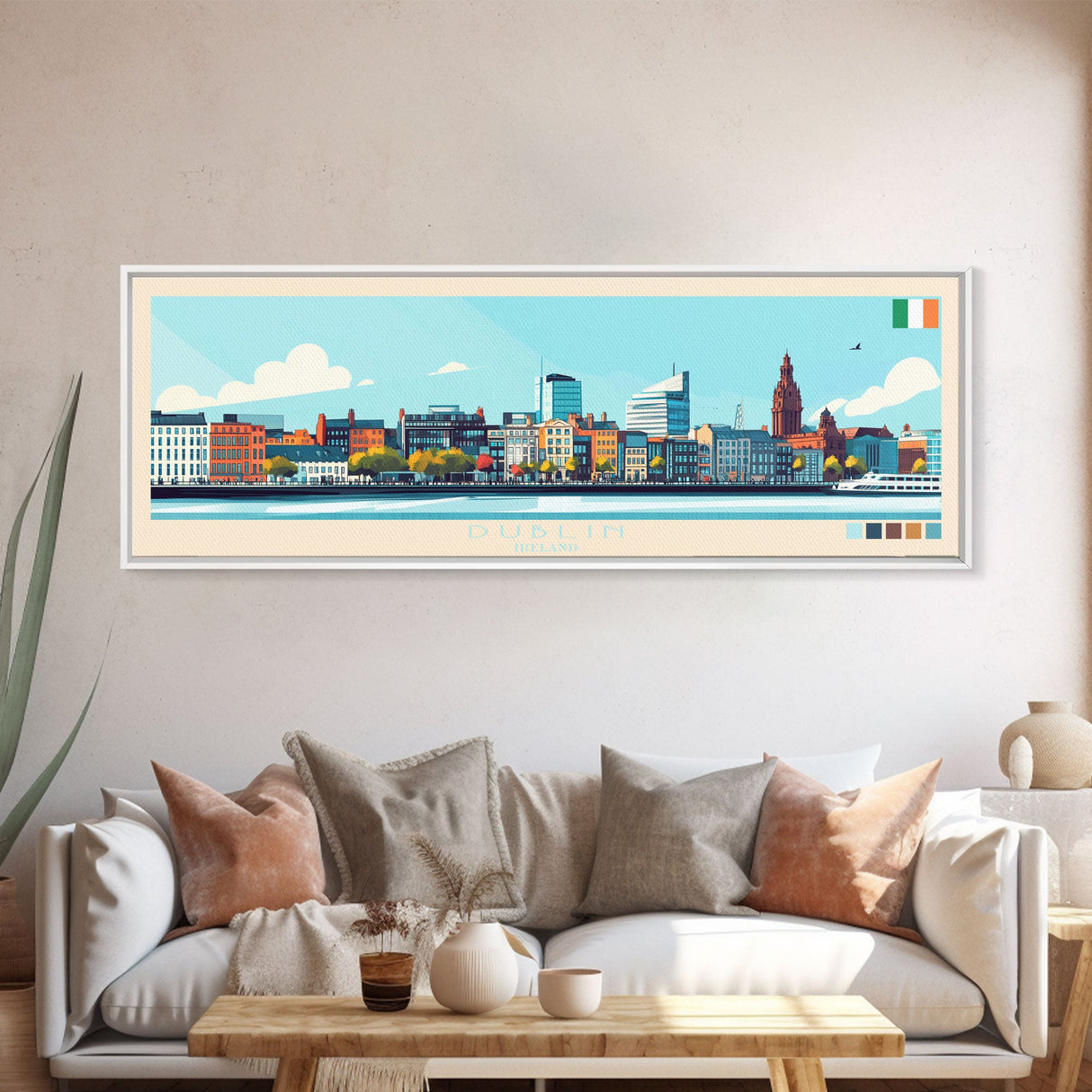 Dublin, Ireland Travel Poster Panoramic Canvas Print, Dublin, Ireland Painting, Ireland Art, Dublin Travel Art, Guest Room Painting