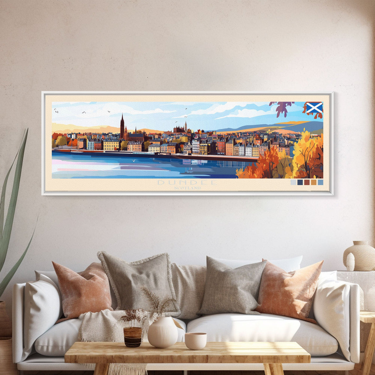 Dundee, Scotland Panoramic Travel Poster Canvas Print, Dundee, Scotland Painting, Scotland Art, Dundee Panoramic Travel Art, Travel Painting