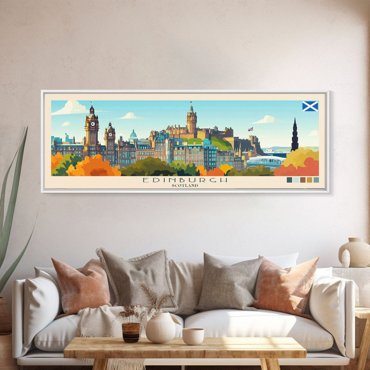 Edinburgh, Scotland Panoramic Travel Poster Canvas Print, Edinburgh, Scotland Painting, Scotland Art, Edinburgh Travel Art, Guest Room Painting