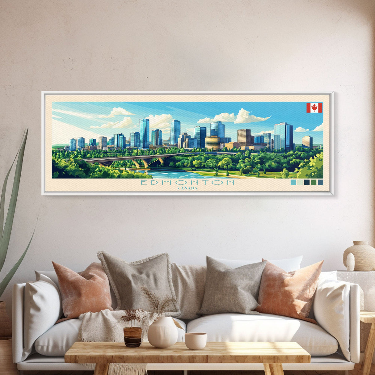 Panoramic Travel Poster Edmonton, Canada Canvas Print, Edmonton, Canada Painting, Canada Art, Edmonton Travel Art, Guest Room Painting