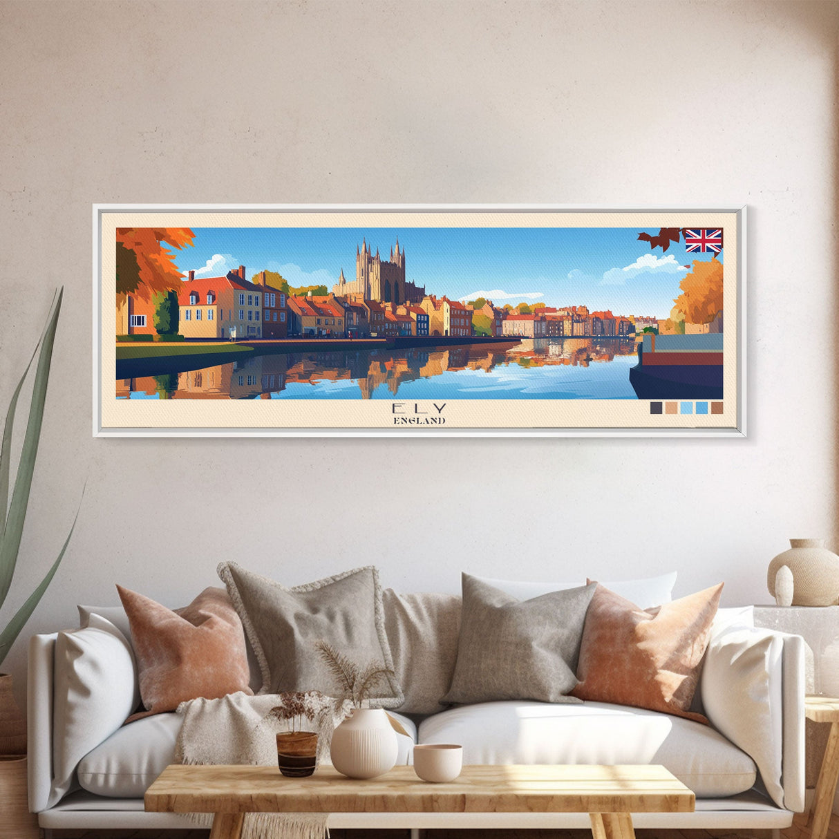 Ely, England Travel Poster Panoramic Canvas Print, Ely, England Painting, England Art, Ely Travel Art, Guest Room Painting