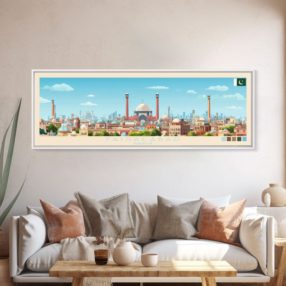 Faisalabad, Pakistan Panoramic Travel Poster Canvas Print, Faisalabad, Pakistan Painting, Pakistan Art, Faisalabad Panoramic Travel Art, Travel Painting