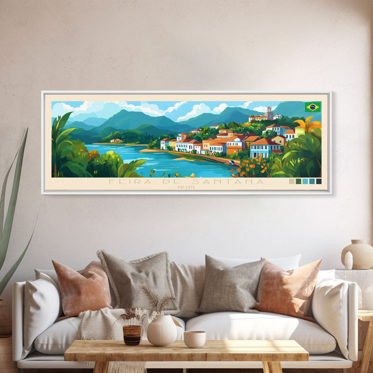 Feira de Santana, Brazil Panoramic Travel Poster Canvas Print, Feira de Santana, Brazil Painting, Brazil Art, Feira de Santana Travel Art, Living Room Painting