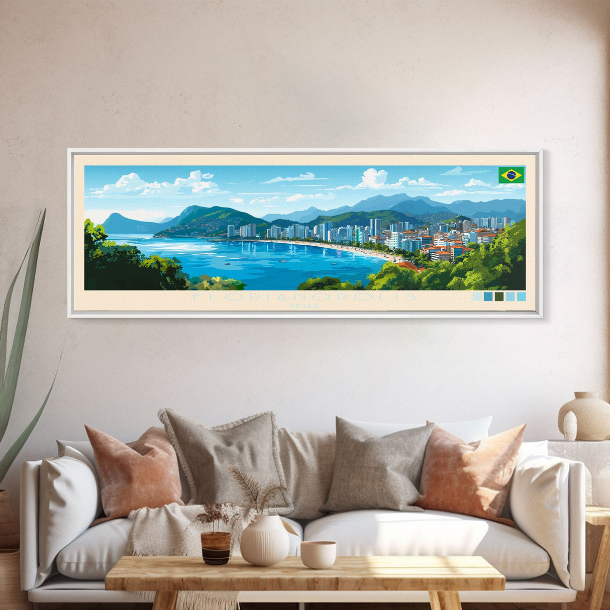 Florianopolis, Brazil Panoramic Travel Poster Canvas Print, Florianopolis, Brazil Painting, Brazil Art, Florianopolis Panoramic Travel Art, Travel Painting