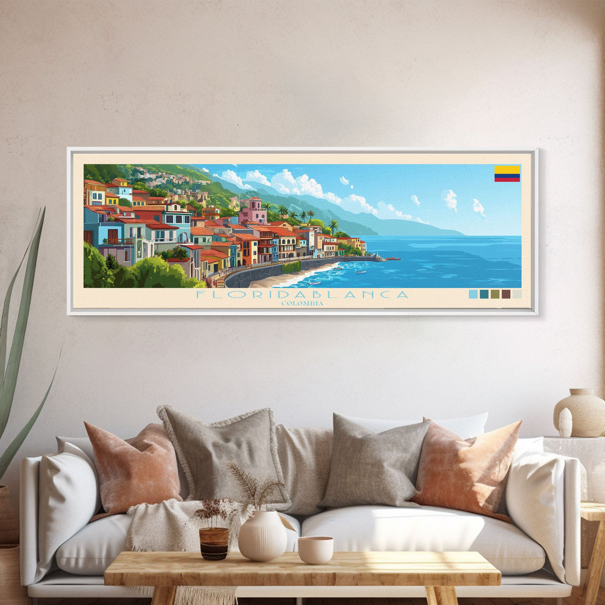 Floridablanca, Colombia Panoramic Travel Poster Canvas Print, Floridablanca, Colombia Painting, Colombia Art, Floridablanca Travel Art, Guest Room Painting